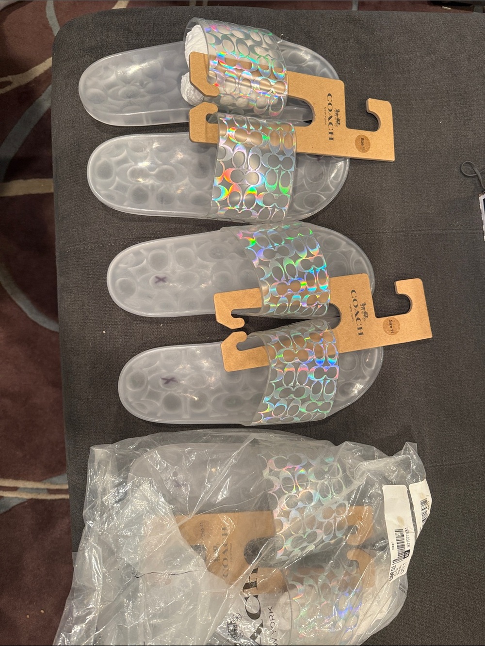 CoachHolographic Logo Slide Sandals - Iridescent/Silver